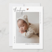 モダンな手書き風のシンプルな新生児2枚の写真 サンキューカード (正面)