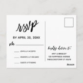モダンな手書き風の黒と白のRSVP ポストカード (裏面)