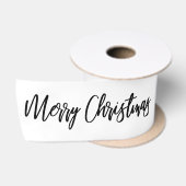 モダンな手書き風カジュアルカリグラフィー クリスマスグッズ 黒 白 サテンリボン (リール)