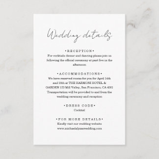 モダンな手書き風スクリプトの結婚式詳細カード エンクロージャーカード