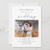 モダンな手書き風フォントの写真QRコード結婚式 招待状 (正面)