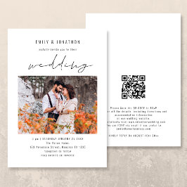 モダンな手書き風フォントの写真QRコード結婚式 招待状