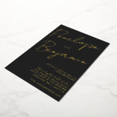 モダンな手書き風 ブラック&ゴールドの結婚式 箔招待状 (回転した状態)