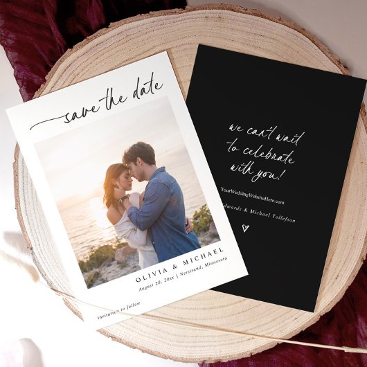 モダンな手書き風 ブラック&ホワイトの結婚式 セーブザデート