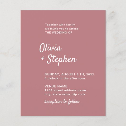 モダンな手書き。ダスティローズホワイトのウェディング招待状 チラシ (正面)