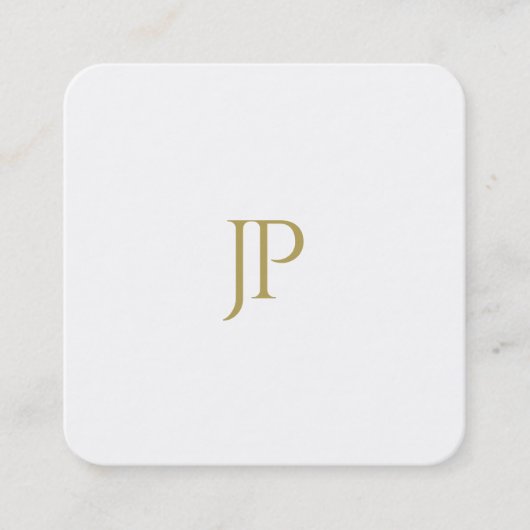 モダンな手紙の最小主義のテンプレートの金ゴールドのモノグラム スクエア名刺 (正面)