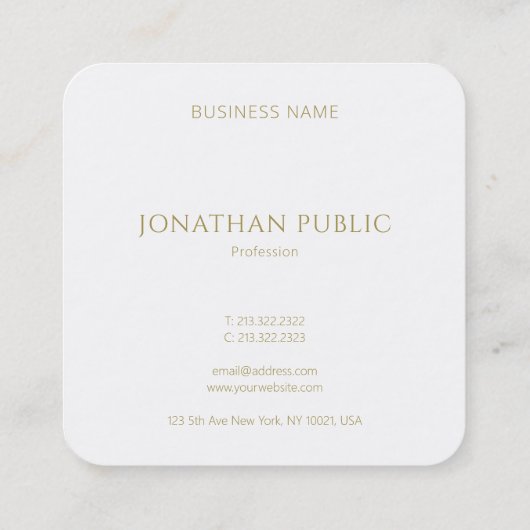 モダンな手紙の最小主義のテンプレートの金ゴールドのモノグラム スクエア名刺 (裏面)