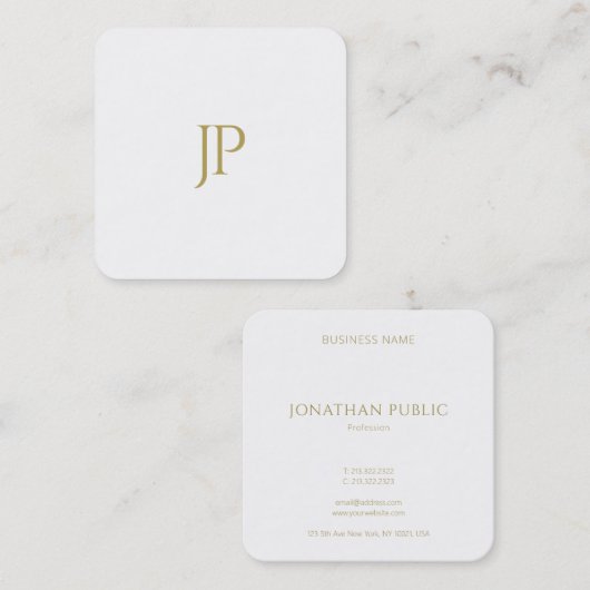 モダンな手紙の最小主義のテンプレートの金ゴールドのモノグラム スクエア名刺 (正面/裏面)