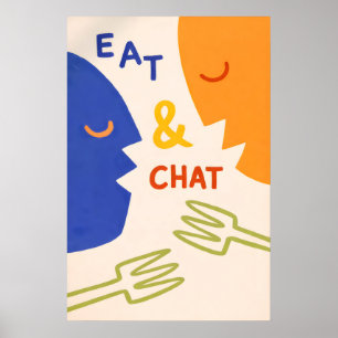 モダンな抽象キッチンの壁 Eat and Chat ポスター