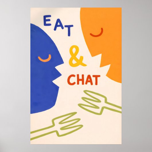 モダンな抽象キッチンの壁 Eat and Chat ポスター (正面)