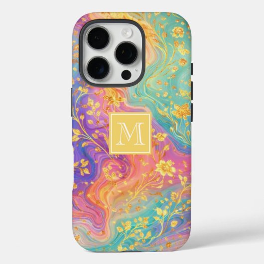 モダンな抽象キラキラフラワーモノグラムデザイン Case-Mate iPhoneケース (裏面)
