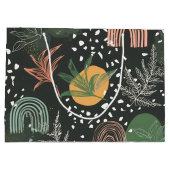 モダンな抽象テラゾーと植物コラージュ ラージペーパーバッグ (裏面)