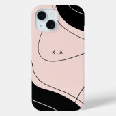 モダンな抽象デザインの黒とクリーム色のカスタムイニシャル Case-Mate iPhoneケース (裏面)