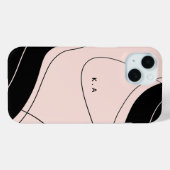 モダンな抽象デザインの黒とクリーム色のカスタムイニシャル Case-Mate iPhoneケース (裏面 (横))