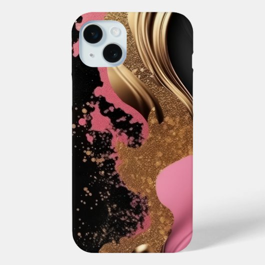 モダンな抽象ピンクリキッドゴールドとブラック大理石 Case-Mate iPhoneケース (裏面)