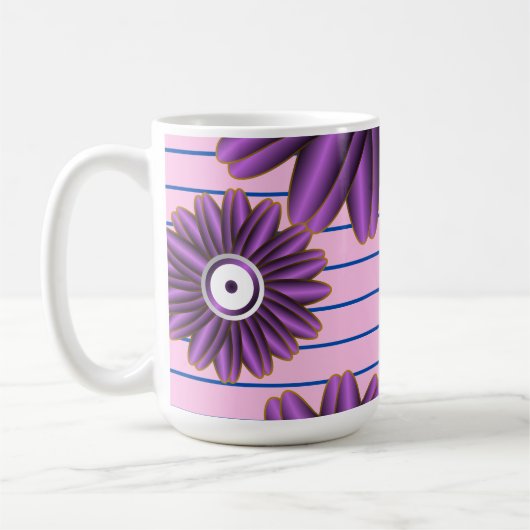 モダンな抽象フラワーデザインの紫の花柄 コーヒーマグカップ (左)