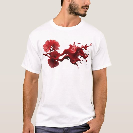 モダンな抽象フラワー ウェアラブルアート Tシャツ (正面)