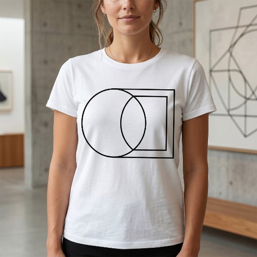 モダンな抽象円と四角形のアート Tシャツ