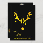 モダンな抽象的なクリスマスカードの鹿の頭のゴールドとブラック シーズンカード (正面/裏面)