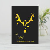 モダンな抽象的なクリスマスカードの鹿の頭のゴールドとブラック シーズンカード (スタンド正面)