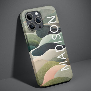 モダンな抽象的な波状パターンのカスタムネーム iPhone 13ケース