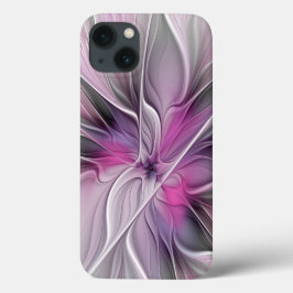 モダンな抽象的な花 フローラル フラクタル ピンク グレー iPhone 13ケース