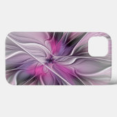 モダンな抽象的な花 フローラル フラクタル ピンク グレー Case-Mate iPhoneケース (裏面 (横))
