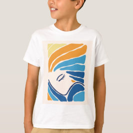 モダンな抽象的な顔の少年Tシャツ - アーティスティックなライン Tシャツ