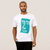 モダンな抽象的な顔の線画ターコイズブルー Tシャツ (正面フル)