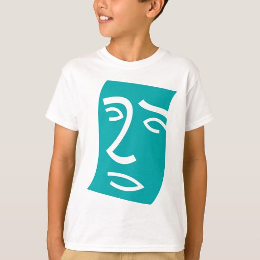 モダンな抽象的な顔の線画ターコイズブルー Tシャツ (正面)