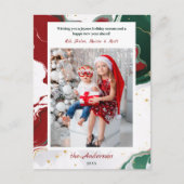 モダンな抽象的グリーン/レッドのクリスマス写真 シーズンポストカード (正面)