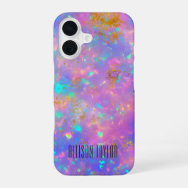 モダンな抽象的デザイン ゴールドファイアオパール 名前入り カスタム iPhone 16ケース