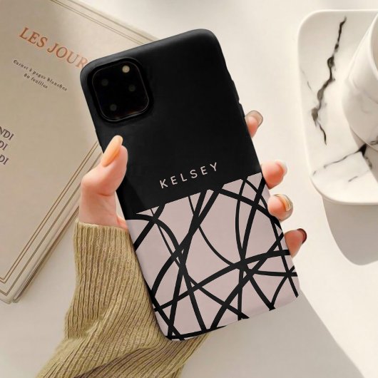 モダンな抽象的渦巻き ブラック&クリーム色のオーダーメイド Case-Mate iPhoneケース