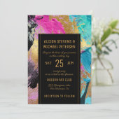 モダンな抽象絵画のゴールドスクリプトダークウェディング 招待状 (スタンド正面)