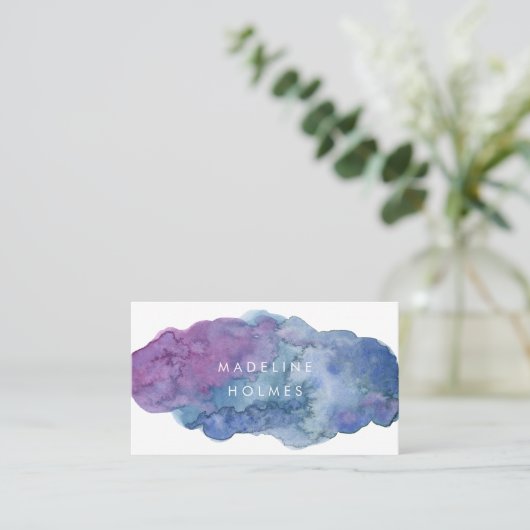 モダンな抽象美術の水彩画のブラシの青い赤面 名刺 (スタンド正面)