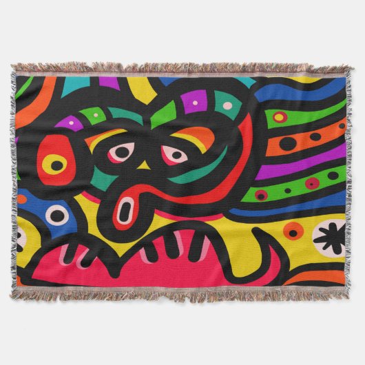 モダンな抽象美術の顔 スローブランケット (正面)