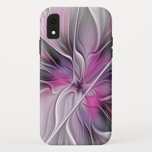 モダンな抽象花 フローラル フラクタル ピンク グレー Case-Mate iPhoneケース (裏面)