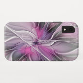 モダンな抽象花 フローラル フラクタル ピンク グレー Case-Mate iPhoneケース (裏面(横))