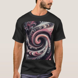 モダンな抽象芸術のピンクと黒と白の渦 Tシャツ