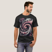 モダンな抽象芸術のピンクと黒と白の渦 Tシャツ (正面フル)