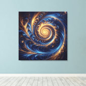 モダンな抽象芸術の宇宙、ロイヤルブルーとゴールドの渦巻き キャンバスプリント (インサイチュ (ウッドフロア))