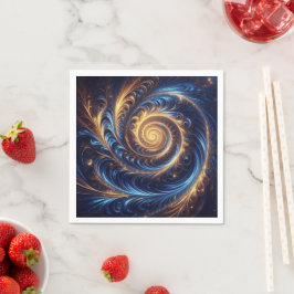 モダンな抽象芸術の宇宙、ロイヤルブルーとゴールドの渦巻き スタンダードカクテルナプキン
