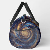 モダンな抽象芸術の宇宙、ロイヤルブルーとゴールドの渦巻き ダッフルバッグ (右)