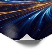 モダンな抽象芸術の宇宙、ロイヤルブルーとゴールドの渦巻き ポスター (コーナー)