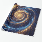 モダンな抽象芸術の宇宙、ロイヤルブルーとゴールドの渦巻き ラッピングペーパー (アンロールド)