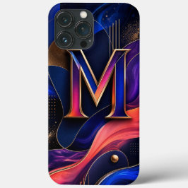 モダンな抽象Mイニシャルフォンケース, エレガントなネイビー iPhone 13 PRO MAXケース