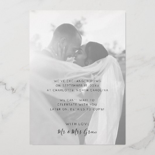 モダンな挙式おめでとうカード 箔招待状 (裏面)