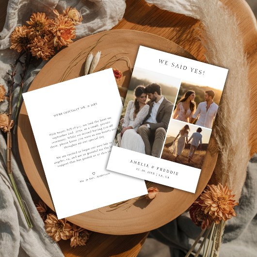 モダンな挙式後にイエスと言った　ナチュラルなウェディングフォト 案内状