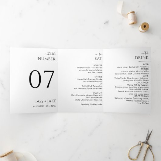 モダンな挙式 ウェディングパーティ 夕食 愛の記憶 三つ折り招待状 (内部)