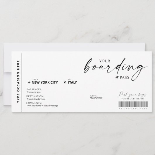 モダンな搭乗券サプライズ フェアライン航空チケット 招待状 (正面)